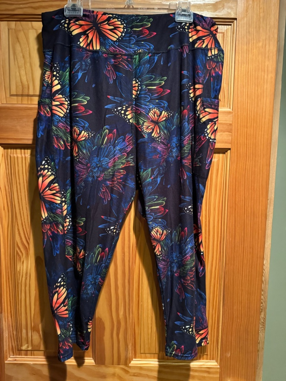 Whimsies Navy w/Butterfly Floral Print Women's Leggings size TC2